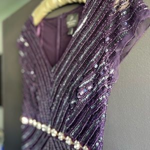 Adrianna Papell Purple sequin beaded evening gown